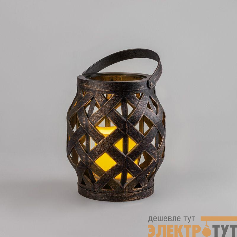 Фонарь декоративный 14х14х16.5см тепл. бел. со свечкой корпус плетеный бронз. Neon-Night 513-055