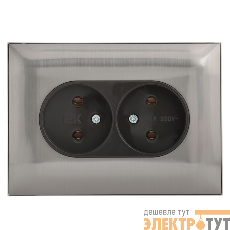 Розетка 2-м SKANDY 10А без заземл. без защ. шторок в сборе SK-R10N никель IEK SK-R20-10-K50-F
