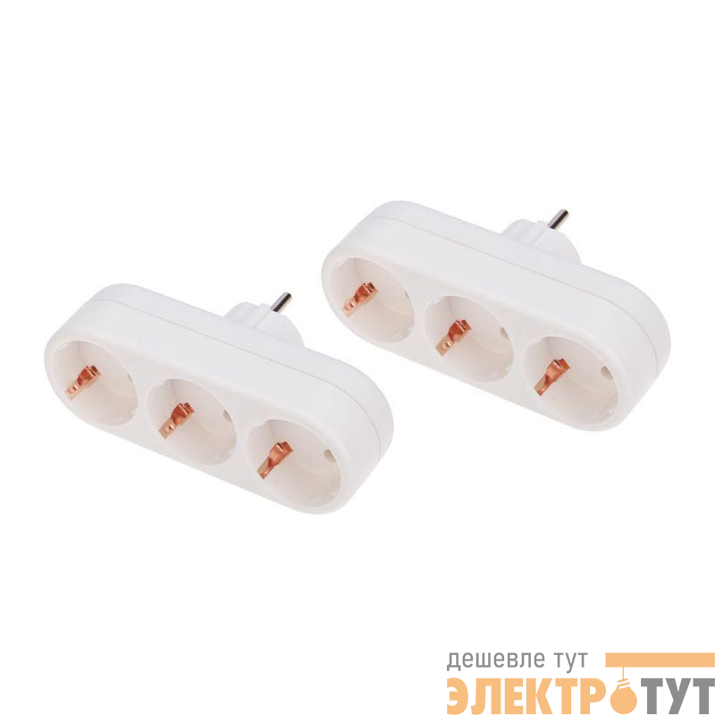 Разветвитель 3-м с заземл. 16А IP20 линейный бел. (уп.2шт) Rexant 11-1079-2