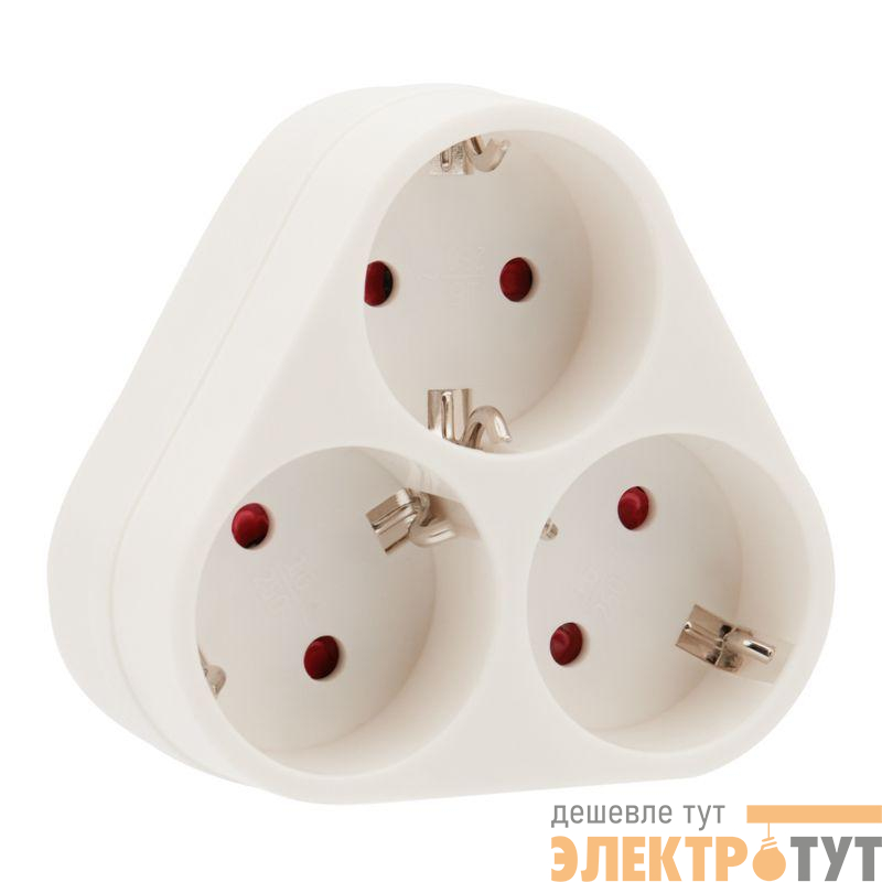 Разветвитель 3-м с заземл. 16А пирамида бел. Rexant 11-1069