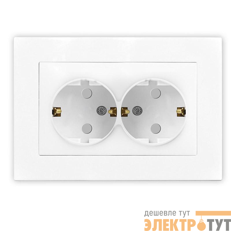 Розетка 2-м СП Афина 16А IP20 с заземл. защ. шторки в сборе бел. Universal A0050