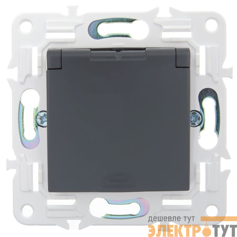 Розетка 1-м SKANDY 16А IP44 с заземл. защ. шторки с крышкой SK-R11T титан IEK SK-R16-16-44-K48