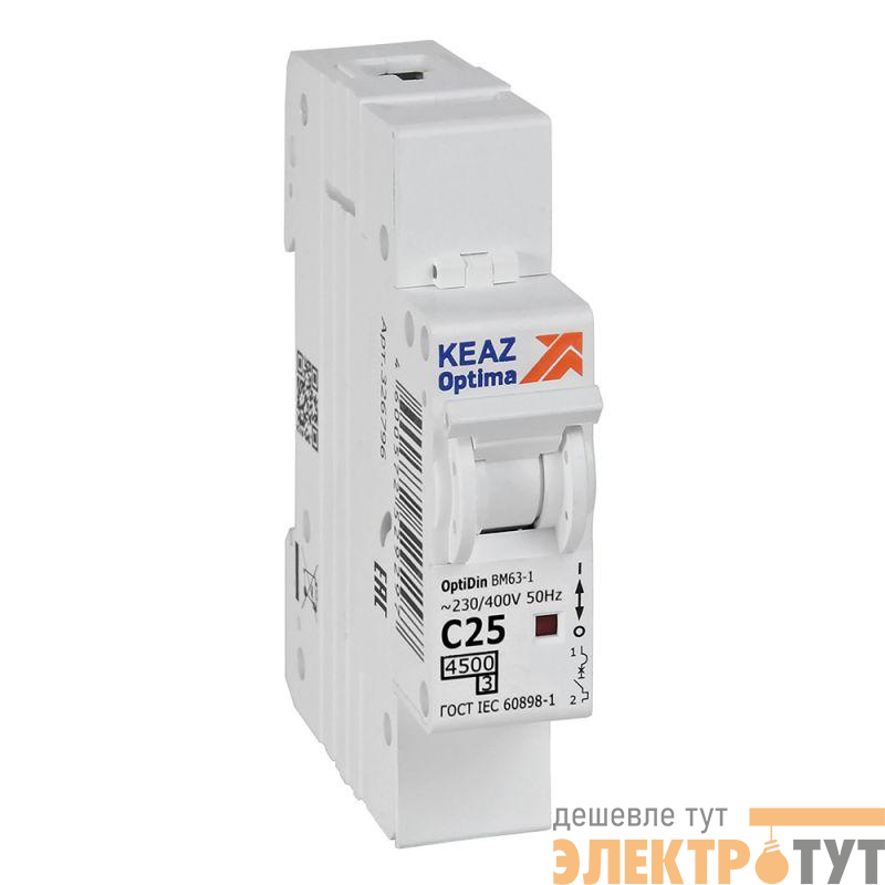 Выключатель автоматический модульный 1п C 25А 4.5кА OptiDin BM63-1C25-4.5-УХЛ3 КЭАЗ 326796