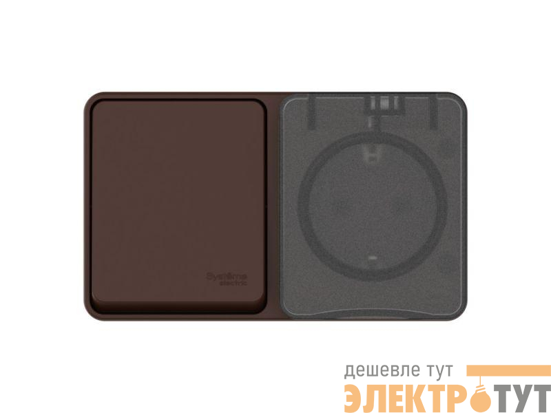 Блок ОП AtlasDesign PROFI IP54 (розетка 1-м 16А заземл. защ. шторки + 1-кл. выключатель 10А) корич. SE ATN546070