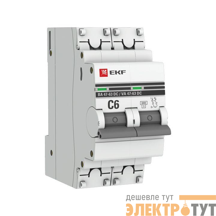Выключатель автоматический модульный 2п C 6А 6кА ВА 47-63 DC PROxima EKF mcb4763-DC-2-06C-pro