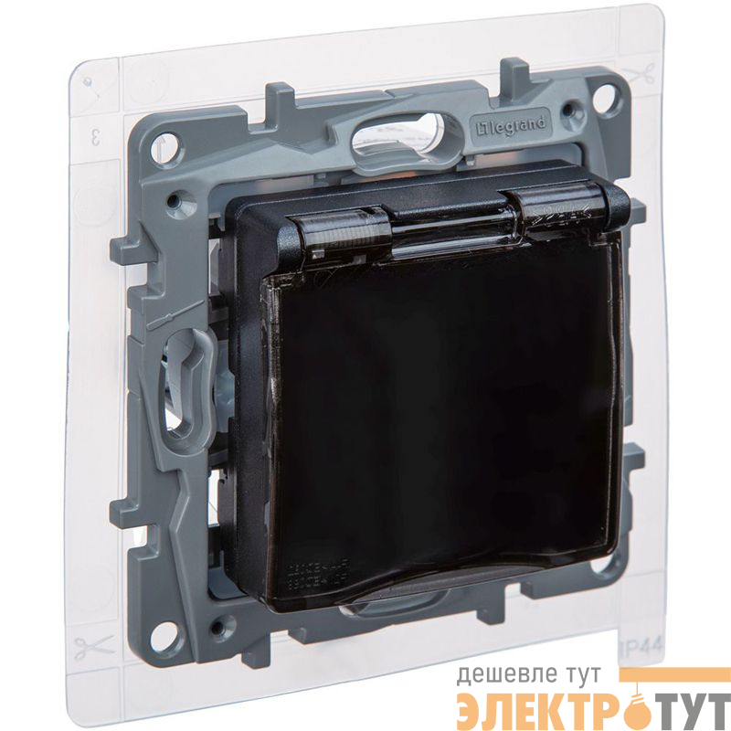 Розетка 1-м СП Etika 16А IP44 250В с заземл. со шторками с защ. крышкой безвинтов. зажимы антрацит IEK 672626