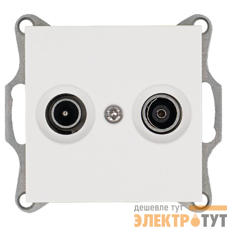 Розетка телевизионная проходная TV + FM 2-м Ф9.5мм механизм бел. глянцевый Jasmart G6205W