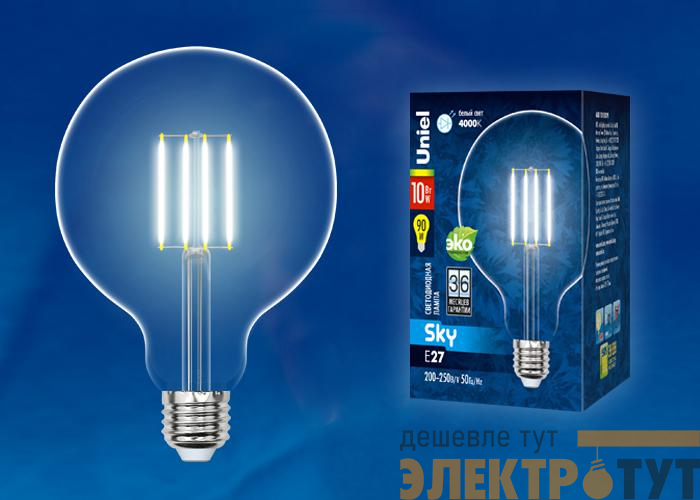 Лампа светодиодная LED-G125-10W/NW/E27/CL PLS02WH Sky прозр. картон Uniel UL-00004859
