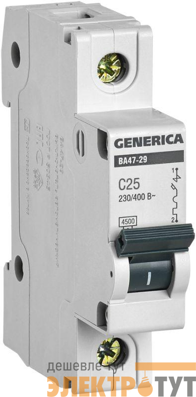 Выключатель автоматический модульный 1п C 25А 4.5кА ВА47-29 GENERICA MVA25-1-025-C