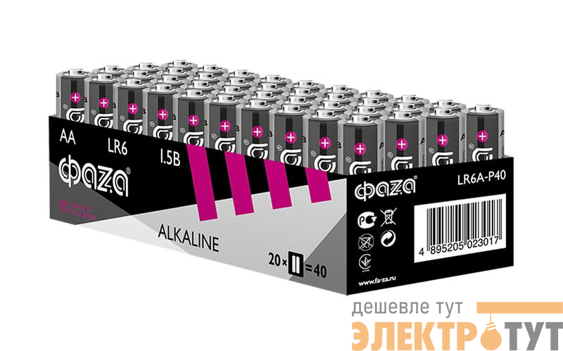 Элемент питания алкалиновый AA/LR6 1.5В Alkaline Pack-40 (уп.40шт) ФАZА 5023017