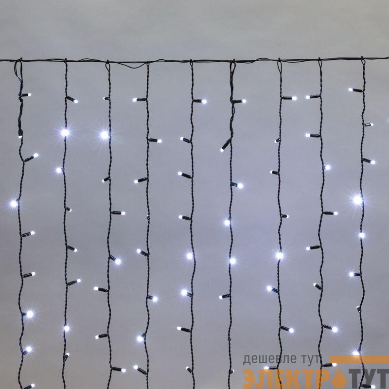 Гирлянда светодиодная "Светодиодный Дождь" 2х1.5м 300LED бел. 23Вт 230В IP65 постоян. свечение провод черн. (нужен шнур питания 303-500) Neon-Night 235-125