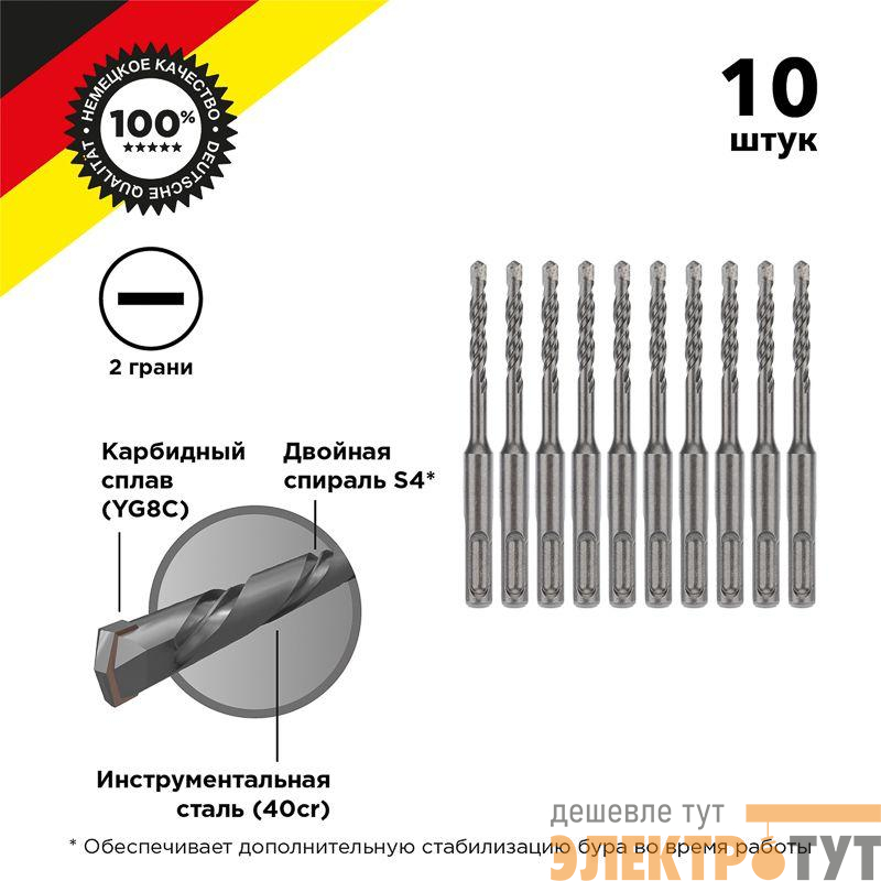 Бур по бетону 6x110мм SDS PLUS (уп.10шт) Kranz KR-91-0006-4