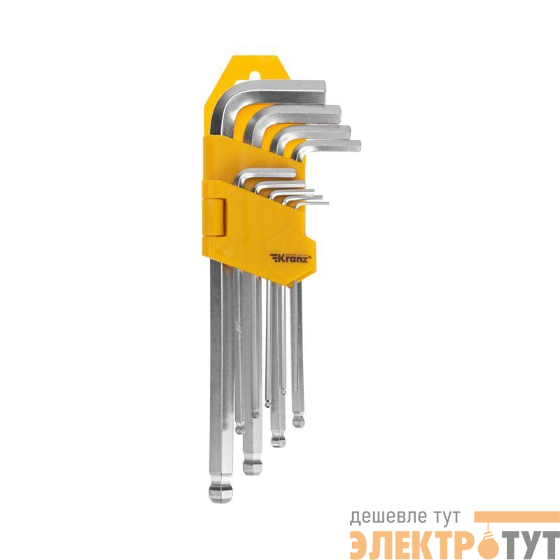 Набор ключей имбусовых HEX 1.5-10мм CrV 9шт удлиненные с шаром Kranz KR-12-5211