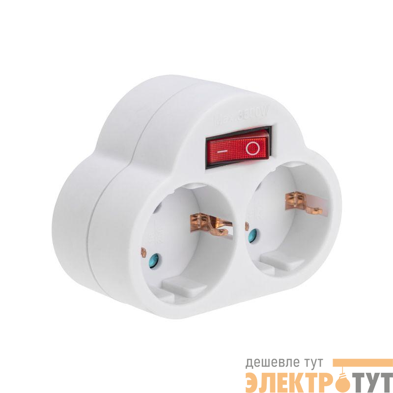 Разветвитель 2-м 16А с выключателем с заземл. защ. шторки бел. Rexant 11-1085