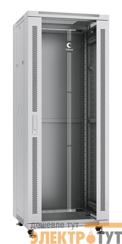 Шкаф монтажный телекоммуникационный напольный SH-05C-32U60/60 19дюйм для распред. и серверн. оборудования 32U 600х600х1610мм передн. стеклян. и задн. сплошн. метал. двери ручка с замком сер. (RAL 7035) Cabeus 7046c