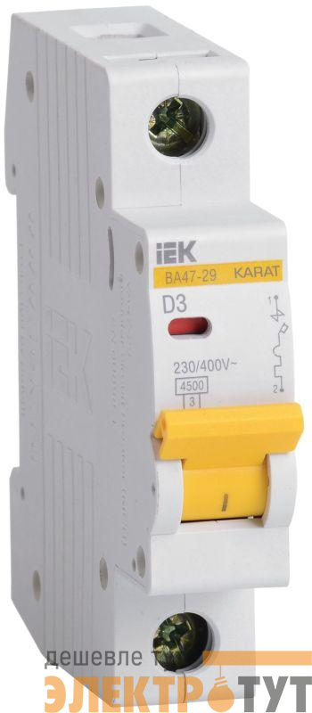 Выключатель автоматический модульный 1п D 3А 4.5кА ВА47-29 KARAT IEK MVA20-1-003-D
