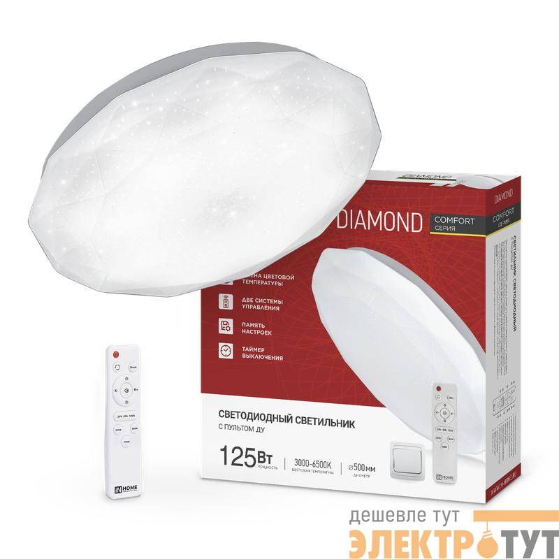 Светильник светодиодный COMFORT DIAMOND 125Вт 3000-6500К 10000лм 230В 500х105мм с пультом ДУ IN HOME 4690612059488