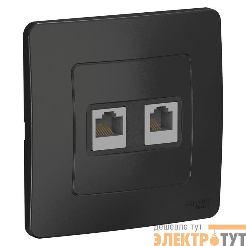 Розетка компьютерная + телеф. 2-м СП BLANCA RJ45 кат.5e + RJ11 антрацит SchE BLNIS045116