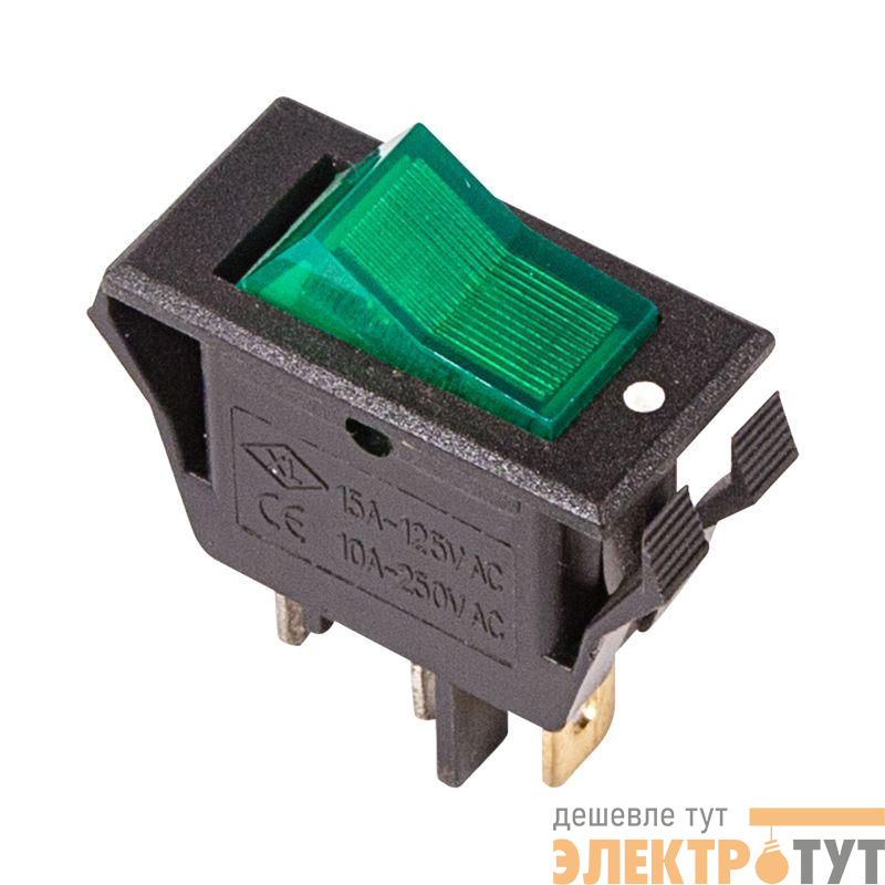 Выключатель клавишный 250В 15А (3с) ON-OFF зел. с подсветкой (RWB-413 SC-788) Rexant 36-2226