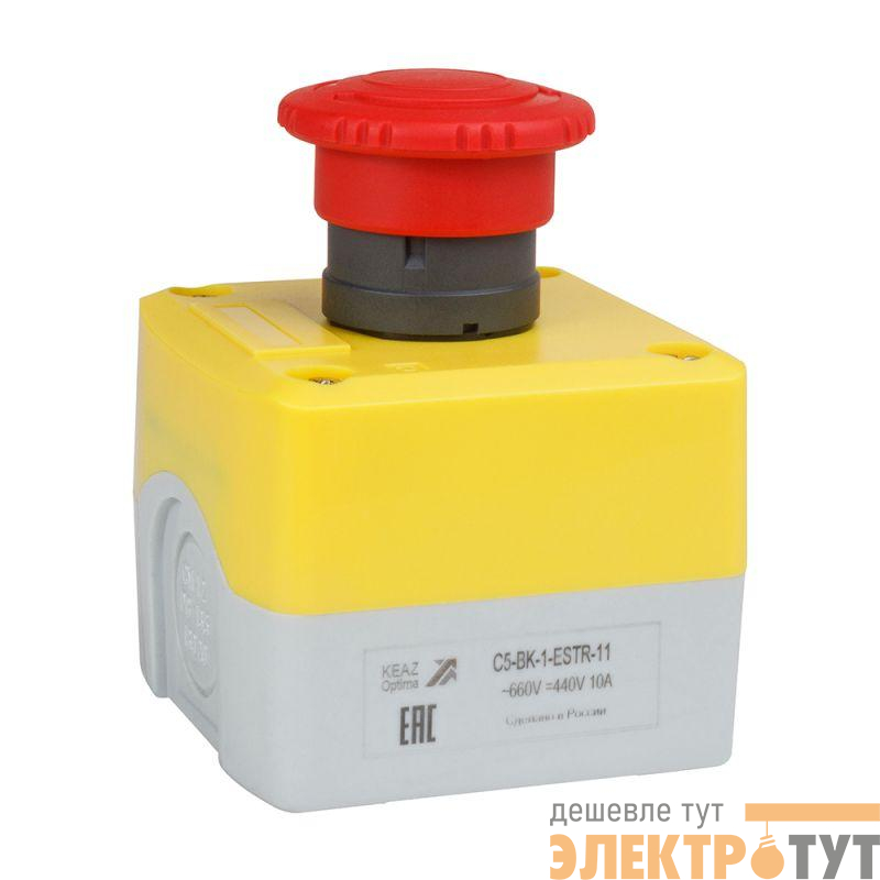 Пост кнопочный OptiSignal D22 C5-BK-1-ESTR-11 1НО+1НЗ авар. стоп. возврат поворотом XALK178E КЭАЗ 338522