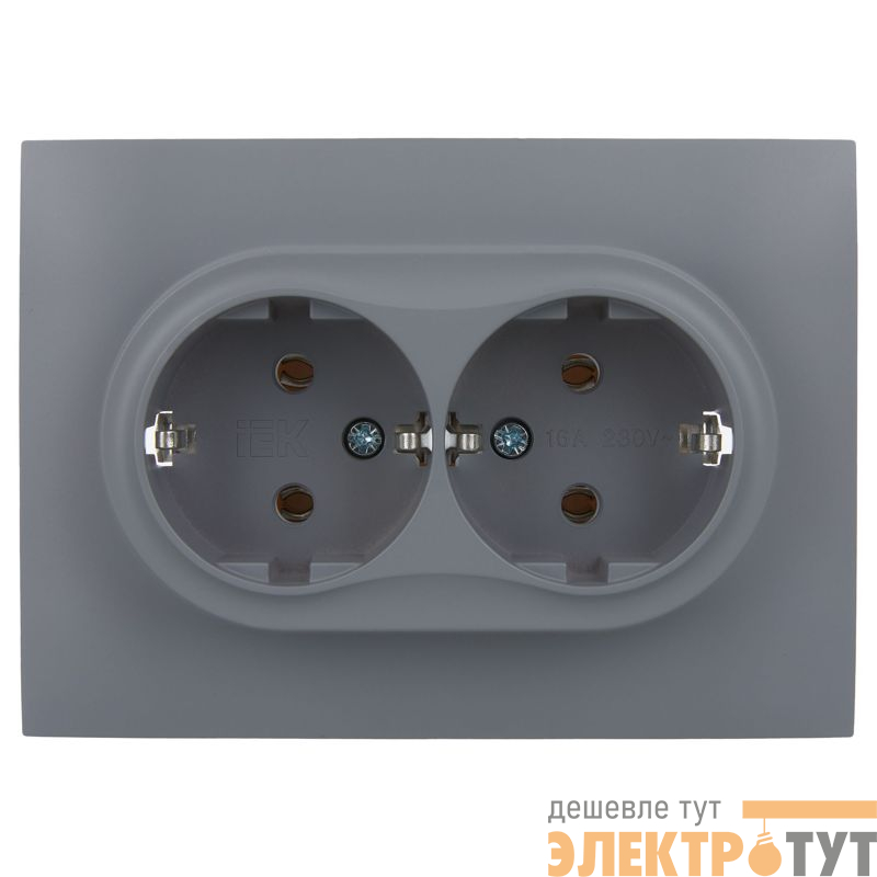 Розетка 2-м SKANDY 16А с заземл. без защ. шторок в сборе SK-R08Gr сер. IEK SK-R21-16-K03-F