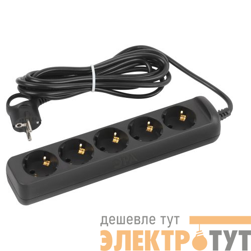 Удлинитель 5х5м заземл. 10А ПВС 3х0.75 черн. UX-5e-5m-B Эра Б0057726