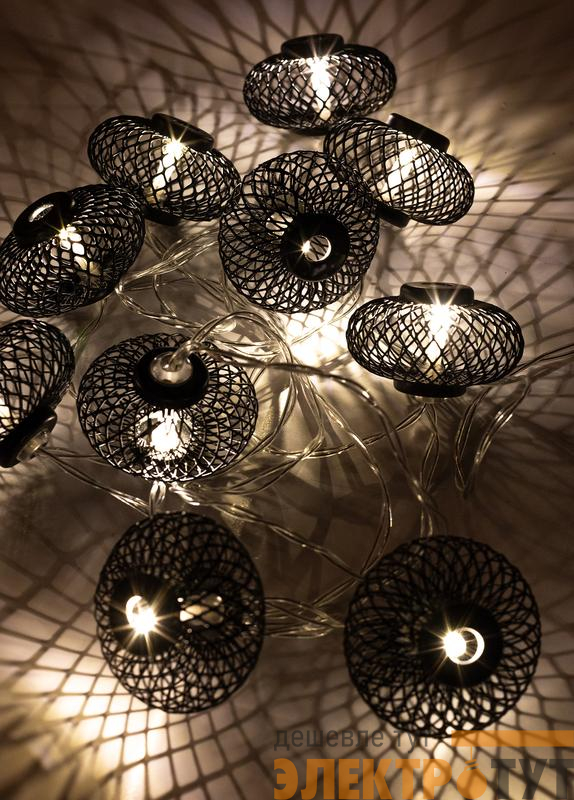 Гирлянда светодиодная "Фонарики" черн. 5х3см 10LED тепл. бел. 1.8+0.3м КОСМОС KOC_GIR-B119