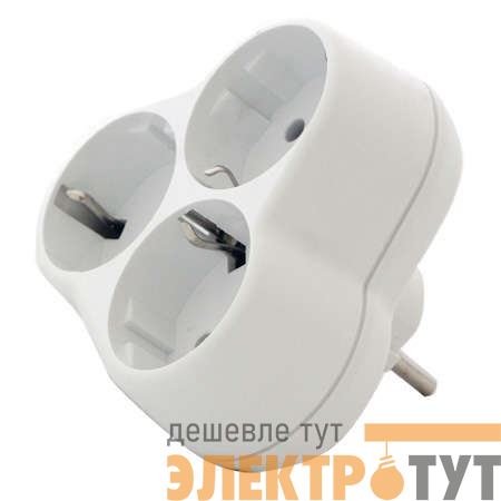 Разветвитель 3-м с заземл. 16А 250В еврослот кругл. бел. UNIVersal АК303