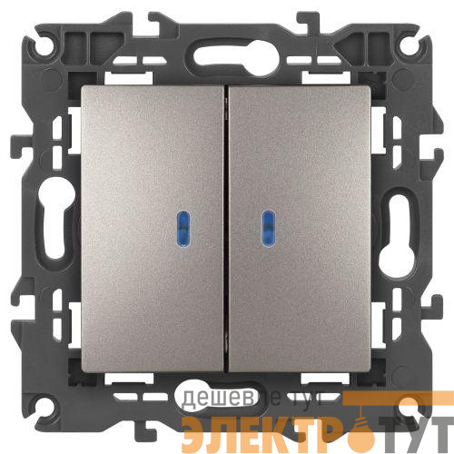 Выключатель 2-кл. Elegance 14-1105-16 250В 10АХ с подсветкой титан Эра Б0065789