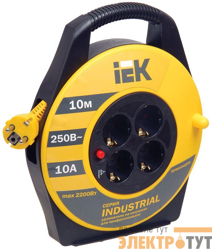 Удлинитель на катушке 4х10м с заземл. 10А IP20 Industrial УК10 3х1 термозащита IEK WKP14-10-04-10