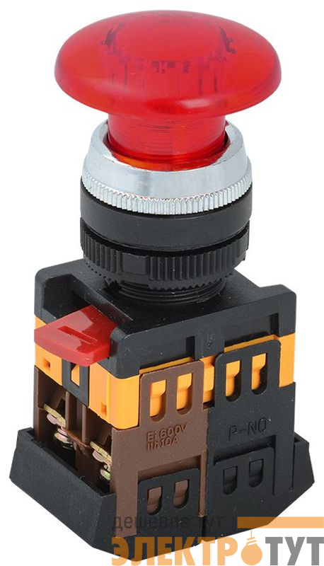 Кнопка "Грибок" AELA-22 d22мм 1НО+1НЗ 240В неон красн. GENERICA BBG20-AELA-K04