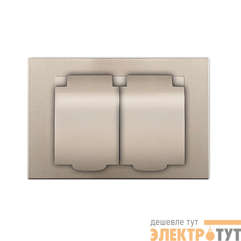 Розетка 2-м СП Афина 16А IP20 с заземл. c крышкой в сборе шампань Universal A0031-Br