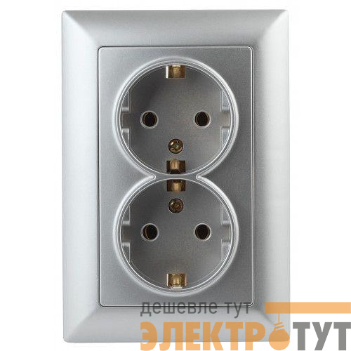 Розетка 2-м СП Solo 4-205-03 16А 250В IP20 2х2P+E Schuko с заземл. алюм. Intro Б0053664