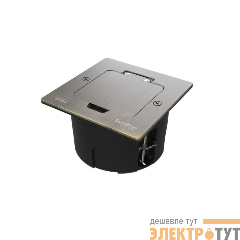 Лючок MultiDesk MDK20 на 2мод. IP44 с монтажной коробкой для стены фальшпола стола античная латунь SE MDK20102BA