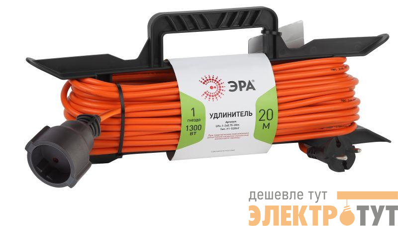 Удлинитель-шнур на рамке 1х20м без заземл. 6А IP20 UFx-1-2х0.75-20m ПВС 2х0.75 Эра Б0046821