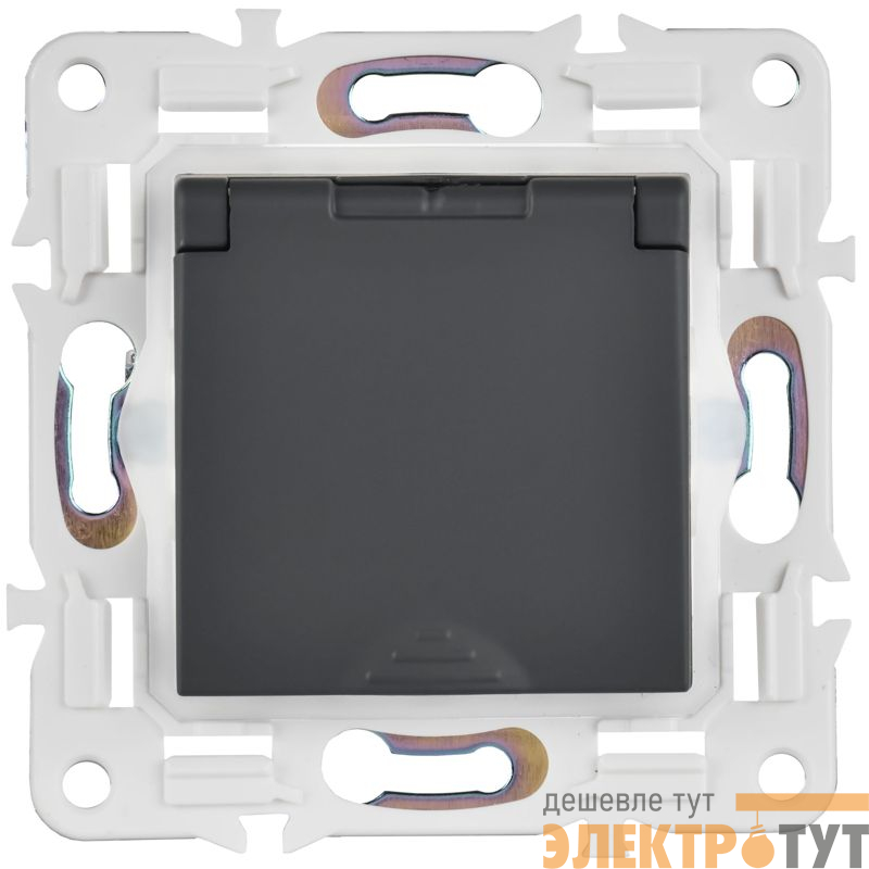 Розетка 1-м SKANDY 16А IP44 с заземл. защ. шторки с крышкой SK-R11G графит IEK SK-R16-16-44-K53