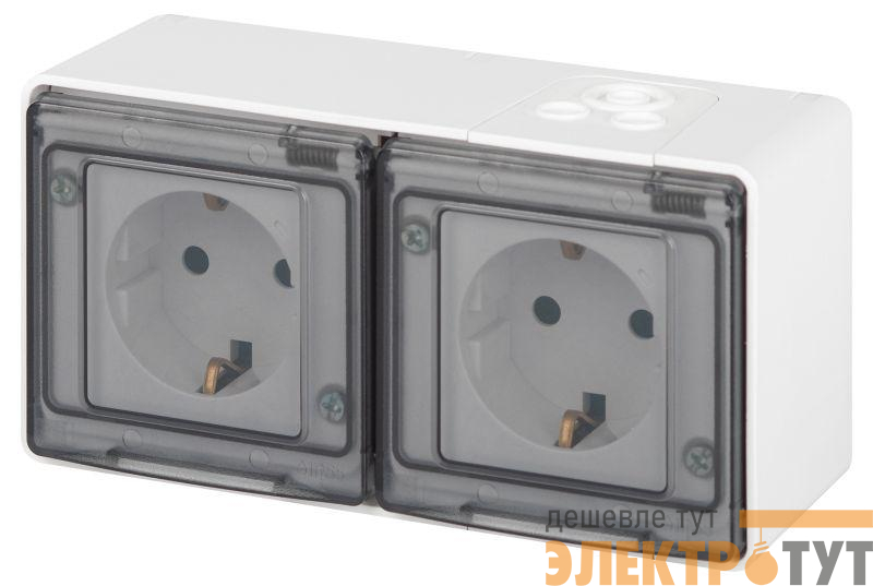 Розетка Эксперт 11-2503-01 2х2P+E гориз. IP55 16А-250В ОУ бел. Эра Б0063264
