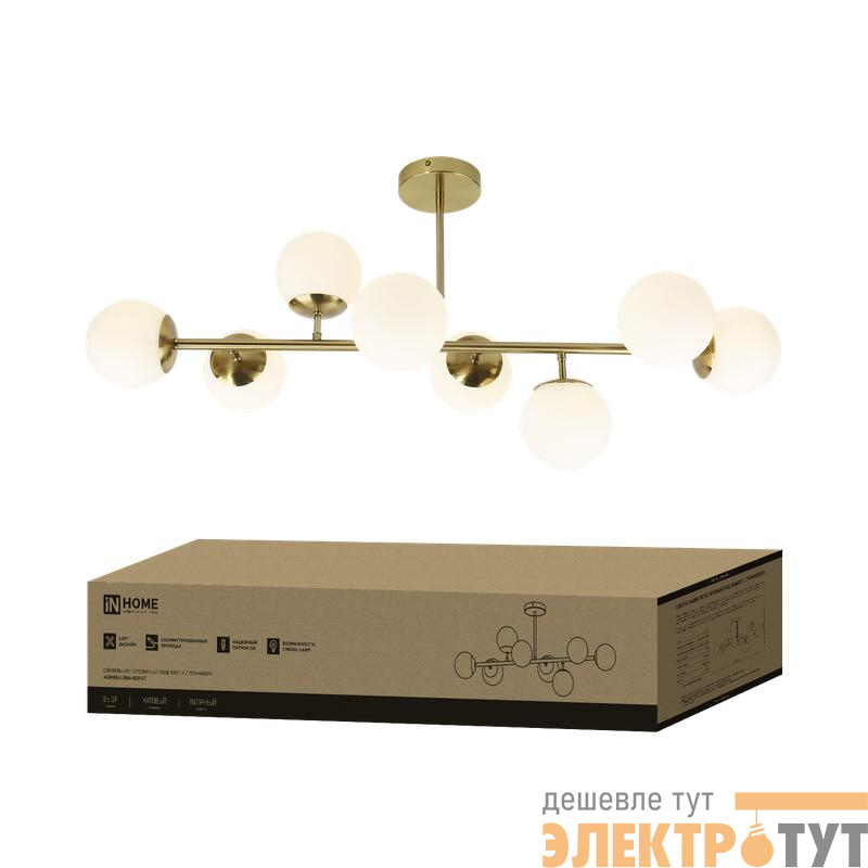 Светильник AURORA LUNA-8G9-LT 8xG9 потолочн. под лампу; плафоны матов./корпус латунный IN HOME 4690612062778