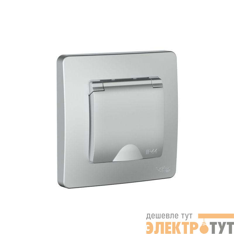 Розетка 1-м СП Blanca 16А IP44 250В с заземл. защ. шторки с крышкой алюм. SE BLNRS441113