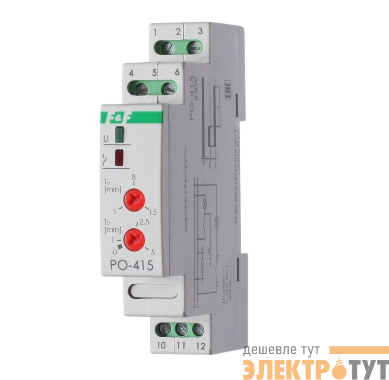 Реле времени PO-415 16А 230В 1 перекл. IP20 задержка выключ./управ. контактом монтаж на DIN-рейке F&F EA02.001.018