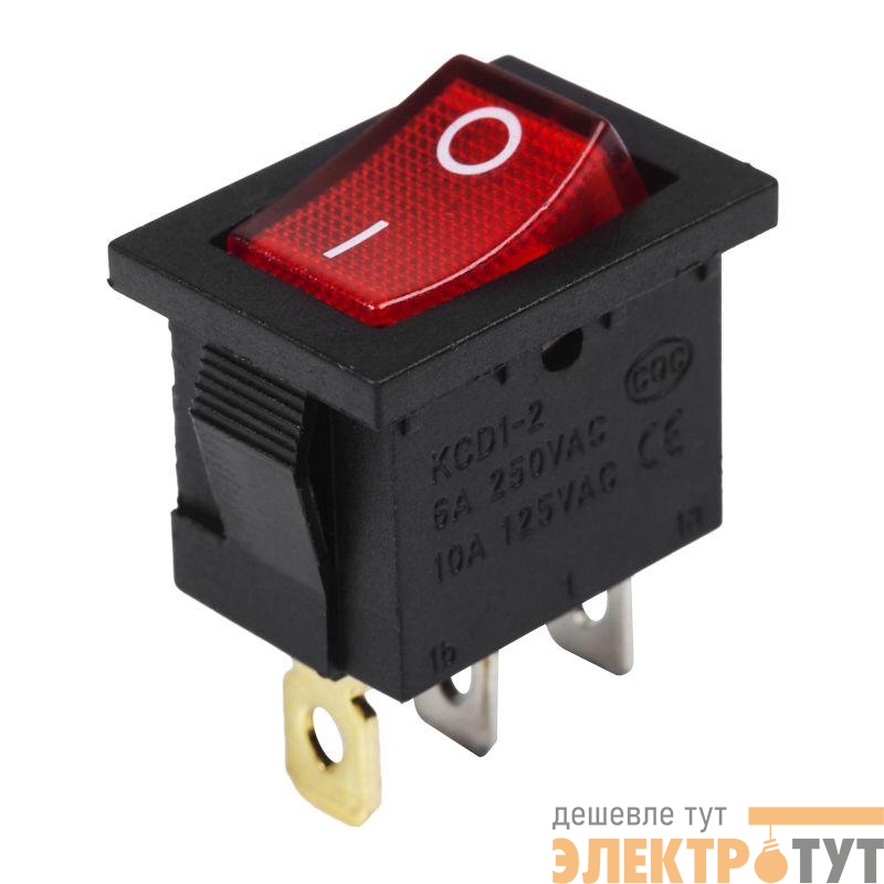 Выключатель клавишный 24В 15А (3с) ON-OFF красн. с подсветкой Mini Rexant 36-2165
