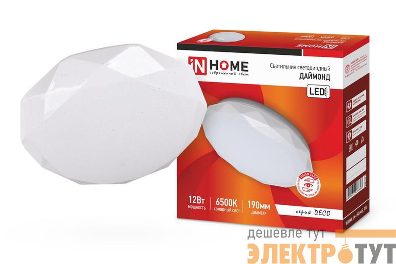 Светильник светодиодный DECO ДАЙМОНД 12Вт 6500К 1080лм 230В 210х55мм IN HOME 4690612033617