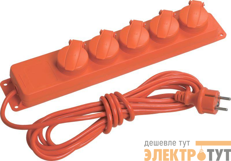 Удлинитель 5х5м с заземл. 16А IP44 У05В 2PE+P с защ. крышкой IEK WYP10-16-05-05-44-N