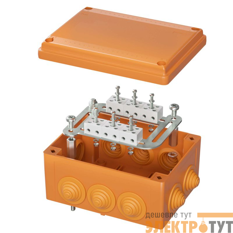 Коробка FS 240х190х90мм IP55 8п 450В 32А 10кв.мм с кабельными вводами и клеммниками нерж. контакт пластик. DKC FSK41810