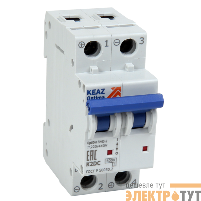 Выключатель автоматический модульный 2п K 4А OptiDin BM63-2K4-DC-УХЛ3 КЭАЗ 261257