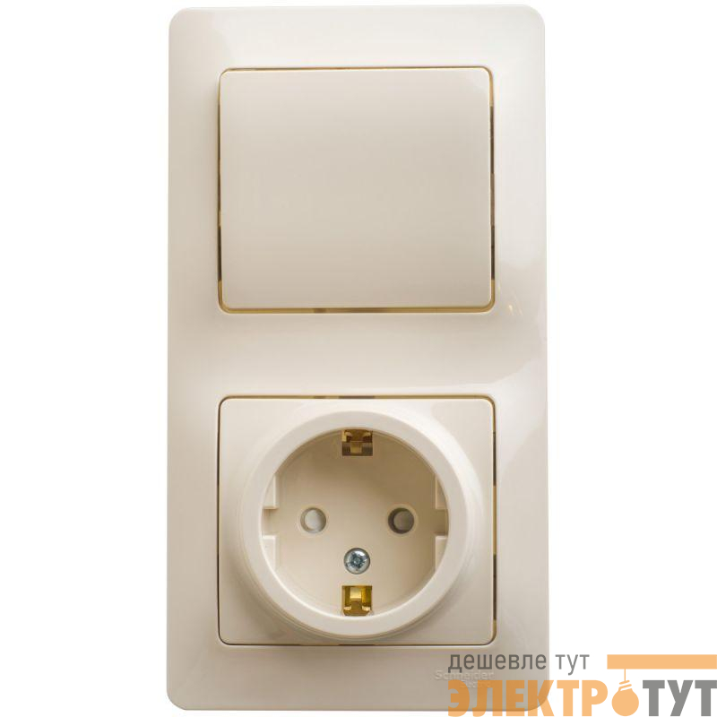 Блок комбинированный Glossa (розетка защ. шторки с заземл. + 1-кл. выкл.) беж. SE GSL000270