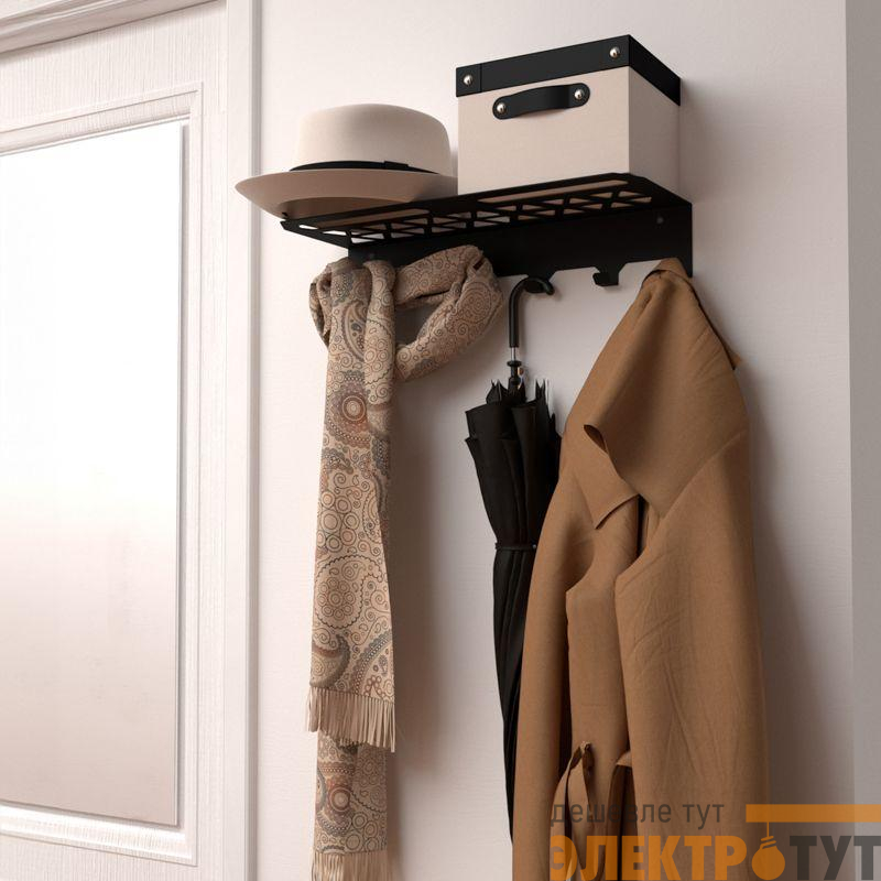 Полка для хранения одежды в стиле лофт настенная черн. Rexant 38-0691