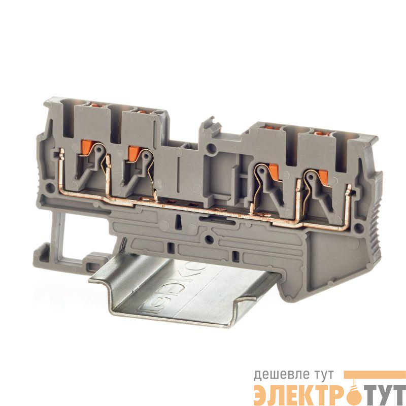 Клемма проходная зажим push-in 4 точки подключения 2.5кв.мм сер. DKC VPR-2.5-QUATTRO-GY