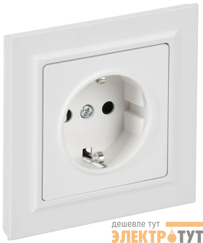 Розетка BRITE РСР14-1-0-БрАБ 16А в сборе с заземл. защ. шторки арктич. бел. IEK BR-R14-16-K91-F