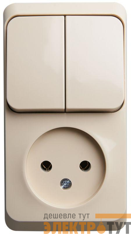 Блок ОП Этюд (1-м розетка без заземл. + 2-кл. выкл.) крем. SE BPA16-205K